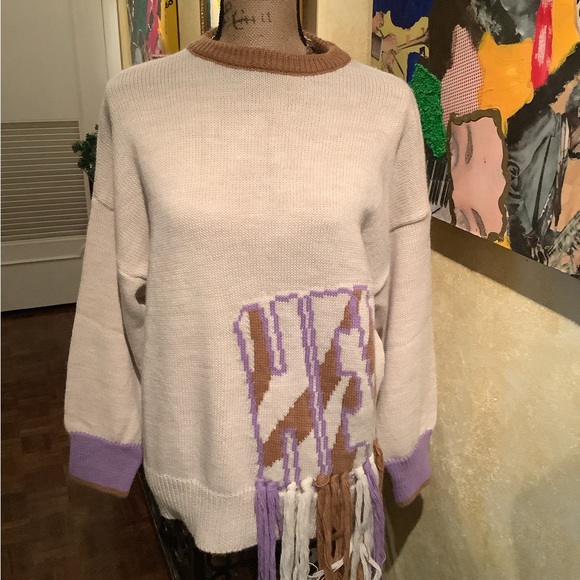 Stylish Beige and Purple Sweater - Picture 1 of 7